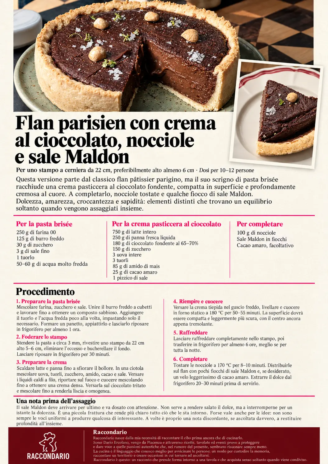 Flan parisien con crema al cioccolato, nocciole e sale Maldon